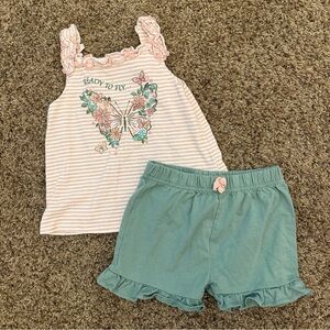 Striped Butterfly Tank and Green Shorts Set